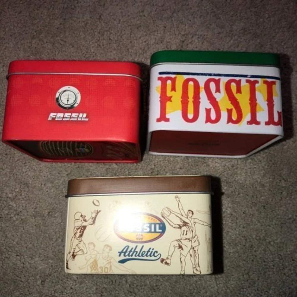Vintage Empty Fossil Watch Tin Box Boxes (3) 2000 2003 2006‎